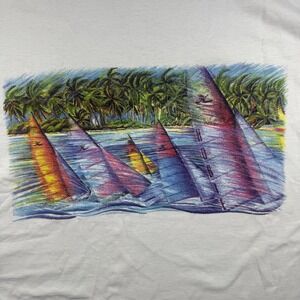 Vintage Hobie Shirt Mens 4XL White Sailboat Tropical Graphic Made USA 90s